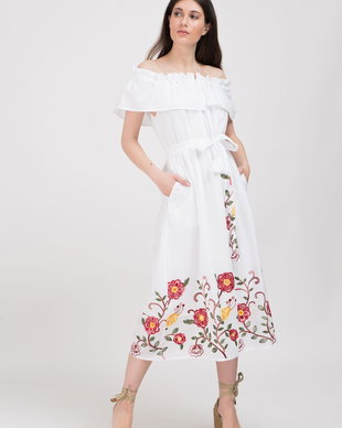 Rochie din bumbac cu broderie florala colorata