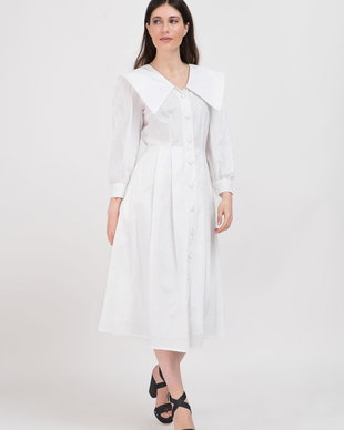 Rochie midi tip camasa din bumbac brodat alb
