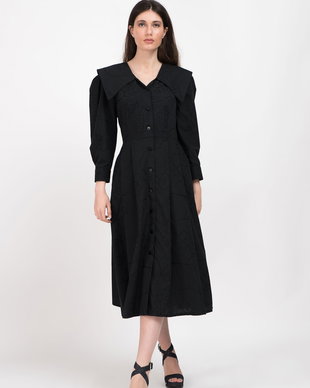 Rochie midi tip camasa din bumbac brodat alb