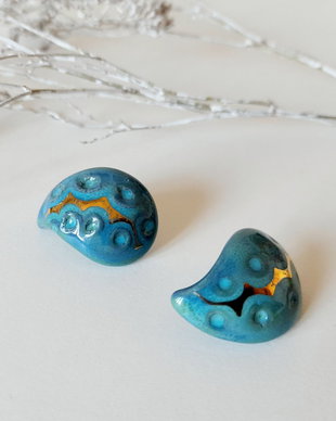 Cercei ceramici - scoica turcoaz