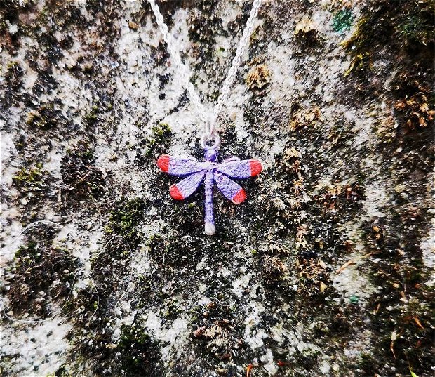 Colier argint Purple Dragonfly