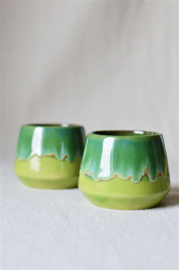 Set 2 căni din ceramică, lucrate manual - model MINI AURORA