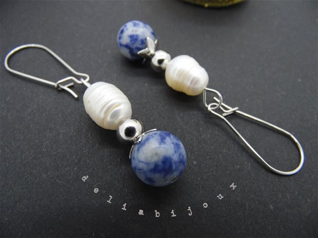 Cercei handmade unicat perle si sodalit (cod634)