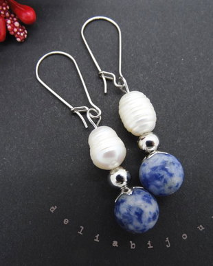 Cercei handmade unicat perle si sodalit (cod634)