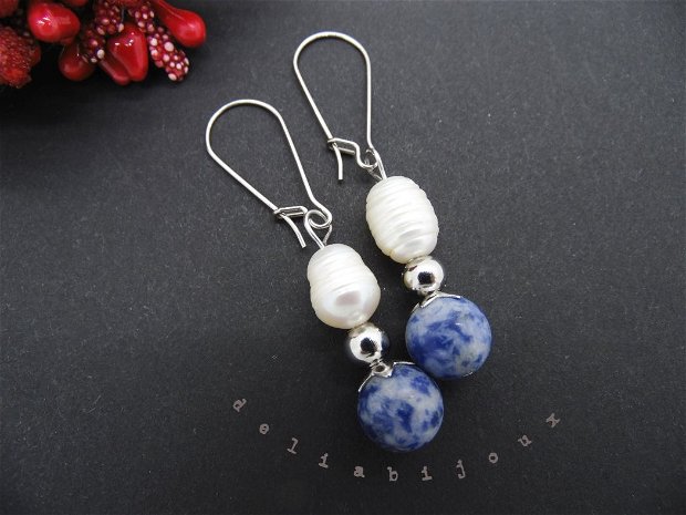 Cercei handmade unicat perle si sodalit (cod634)