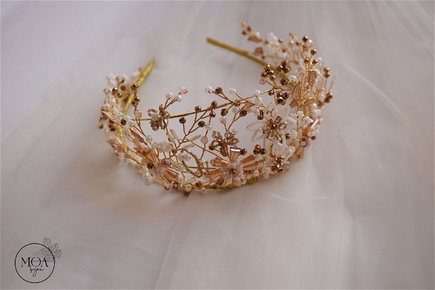 Coroana de mireasa "DAPHNE" cu cristale si perle