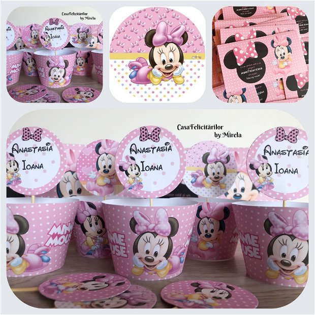 Cutii pentru marturii botez fetite - Minnie Mouse-pe roz