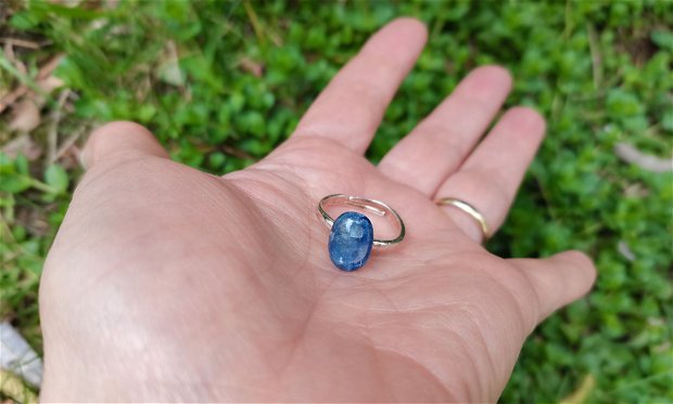 Inel Kianit si Argint 925 - IN1040 - Inel albastru reglabil, inel pietre semipretioase, cristale vindecatoare, inel delicat, cadou prietena, cadou iubita, cadou sotie, inel cadou, cristaloterapie