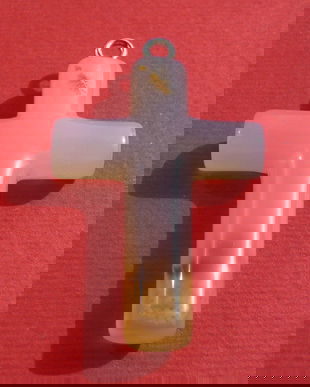 Cruce din agata cu anou metalic argintiu aprox 7.5x28.5x42 mm (46.5 mm cu anoul)