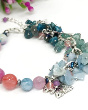 Bratara charm asimetric-mix pietre semipretioase pastelate