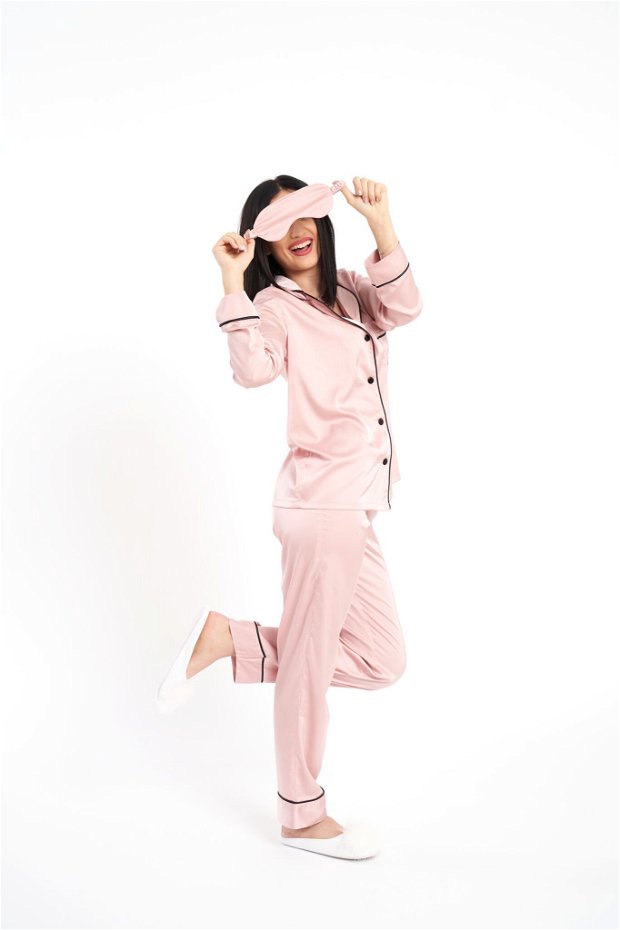 Pijama Roz Champagne din Satin de Matase