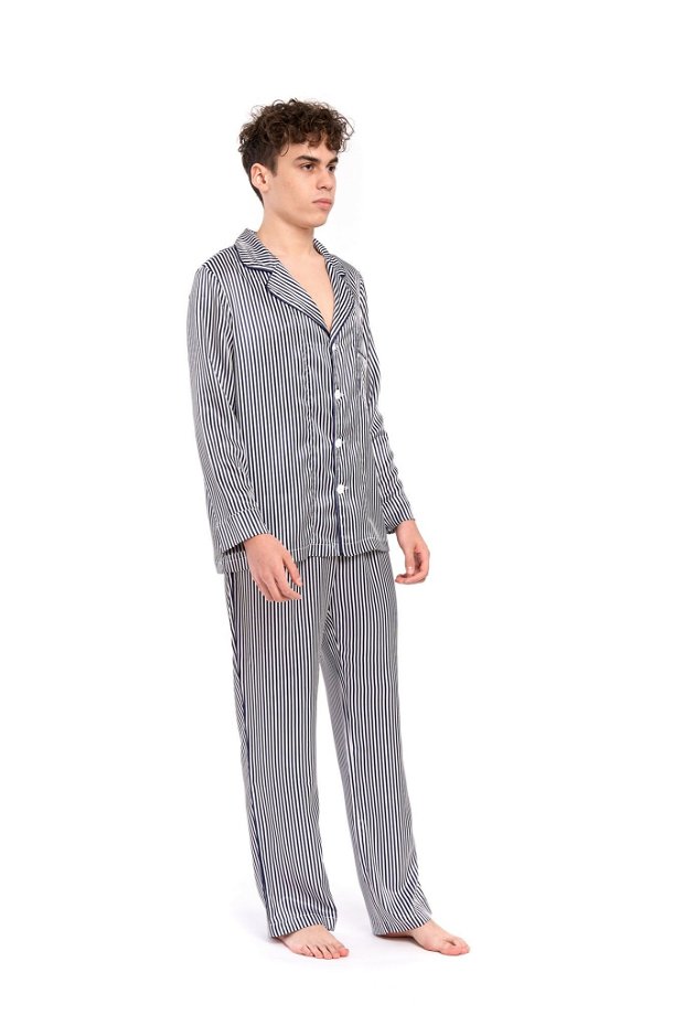 Pijama Barbat din Satin de Matase cu Imprimeu Dungi