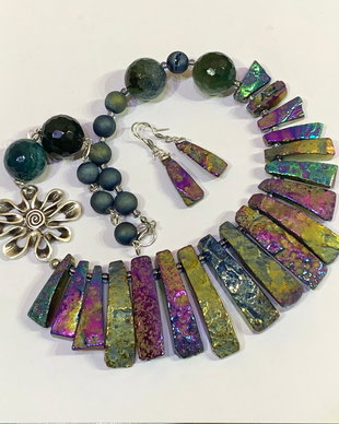 SET~ENCHANTED OCEAN~agate brute electroplacate,agate druzy,zamac argintat,toho,inox