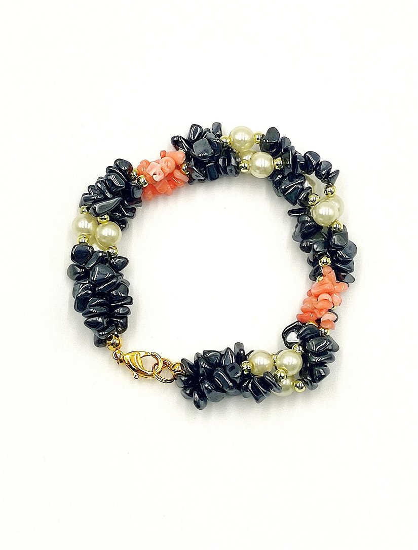 Bratara cu hematit, coral, perle de Mallorca - 2704