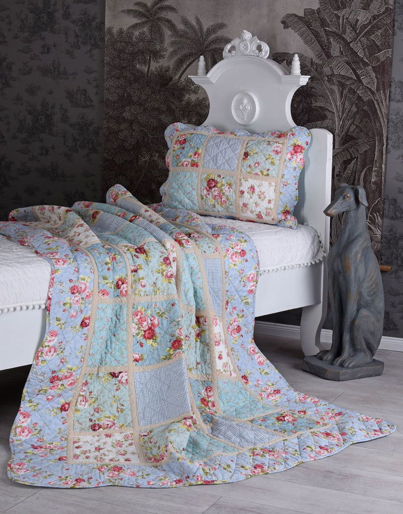 Pled bleu din bumbac cu model deosebit