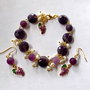 SET~ PURPLE GRAPES~ ametist,agate,perle de cultura,inox aurit,charmuri decorate cu email