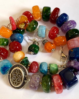 SET ~LOOKING FOR THE SUMMER~ agate rondele mari,toho,zamac argintat,accesorii argintate