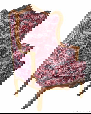 Fotoliu din lemn masiv auriu cu tapiterie alb cu rosu