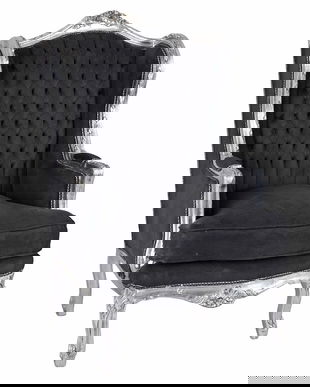 Fotoliu din lemn masiv argintiu cu tapiterie neagra