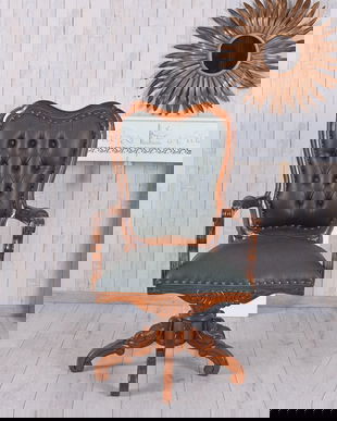 Scaun Chesterfield din lemn mahon cu tapiterie neagra