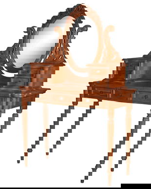 Masa de toaleta cu oglinda din lemn mahon