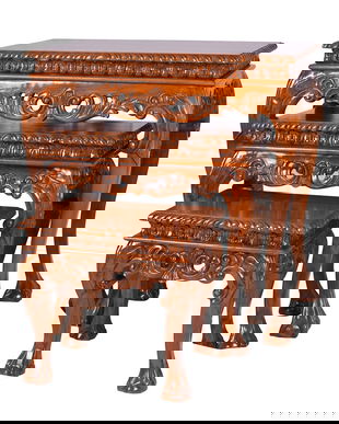 Set trei masute din lemn mahon