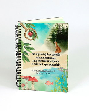 Agenda lemn - cadou personalizat  pentru sfarsit de an scolar profesor biologie