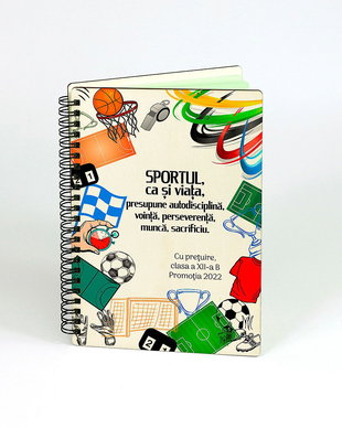 Agenda lemn personalizata - cadou pentru profesorul de sport