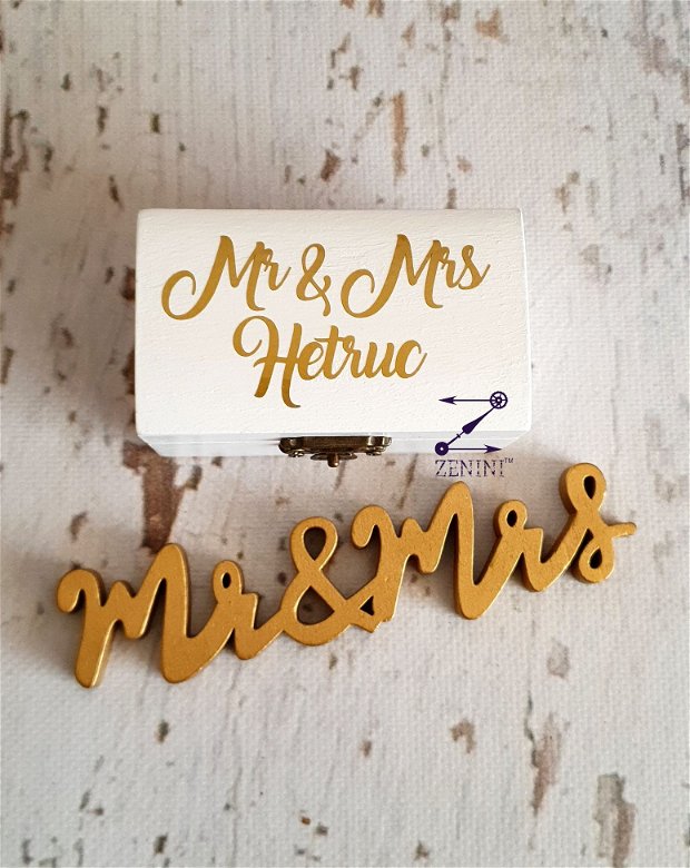Cutie verighete Mr&Mrs personalizata, cutie verighete cu nume, cutie verighete alba, cutie cu mesaj, pernuta verighete personalizata