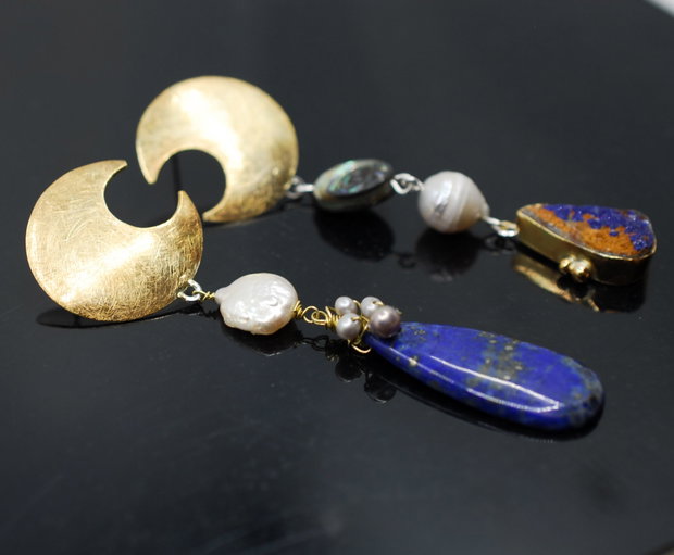 Moon Calling Cercei asimetrici, statement, din argint 925,lapis, perle si abalone