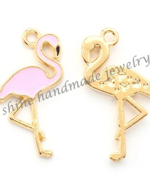 Pandantiv flamingo roz, 26x14x2mm