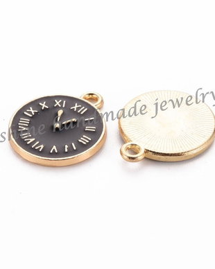Charm ceas, negru emailat, 17x14.5x1.5mm