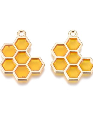 Charm fagure de miere emailat, 21x17x1.5mm