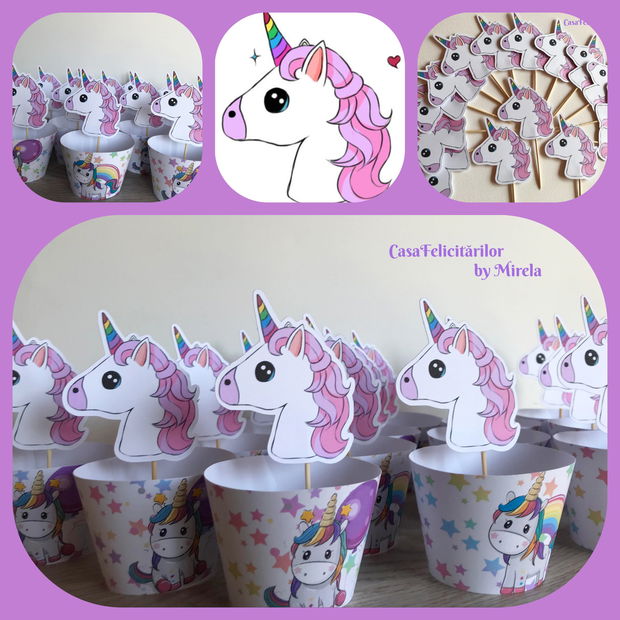 Cutii felie de tort tematica  Unicorn