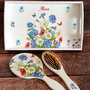 Set mireasa cu flori de camp, set gatitul miresei cu flori albastre, set perie si oglinda flori de camp, set tava mireasa, set nunta flori de camp, tava mireasa maci