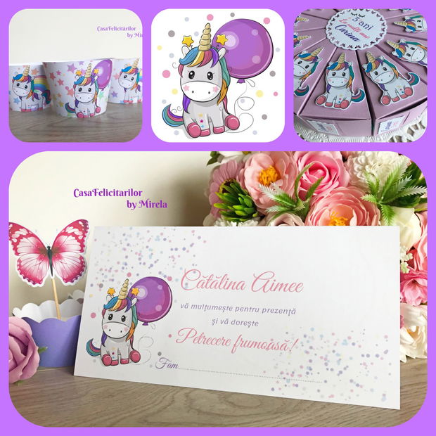 Plic bani botez Unicorn/Place card Unicorn