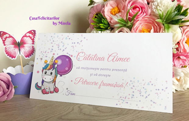 Plic bani botez Unicorn/Place card Unicorn