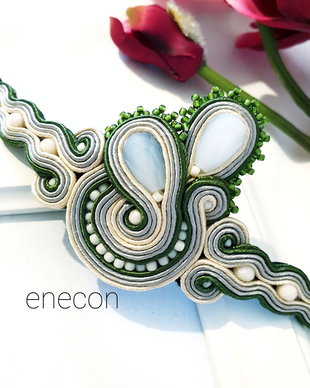 Bratara soutache bej-oliv
