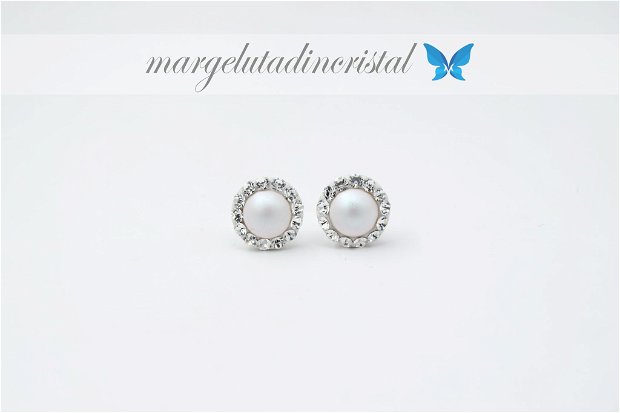 Cercei Swarovski Pearl / Pearlescent white & Crystal / Argint 925