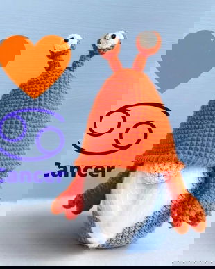 Jucarie crosetata gnom, Papusa crosetata, Papusa Rac, Papusa zodie, Papusa gnom, Gnom crosetat, Gnom de plus, Gnom zodii, Jucarie Rac, Gnom Rac, Rac crosetat