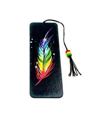 Semn de carte lucrat manual, pana multicolora 2749