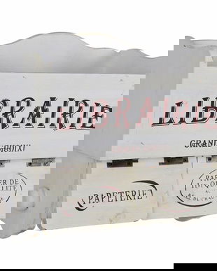 Suport hartie din lemn masiv alb antichizat