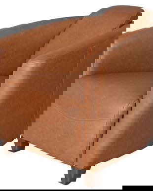 Fotoliu Art Deco din lemn masiv cu piele maro