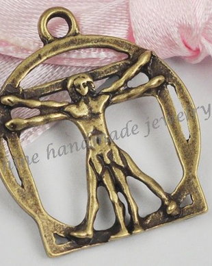 Pandantiv Vitruvian Man, bronz antichizat