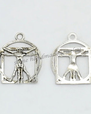 Pandantiv Vitruvian Man, argintiu antichizat