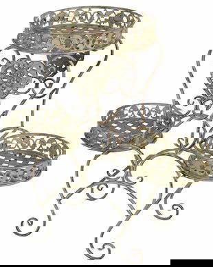 Suport pentru trei ghivece din fier forjat antik green