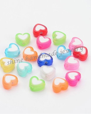 Margele inimioare colorate, acril, 7x8x4mm