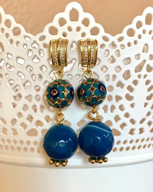 CERCEI ~BLUE FLOWERS~ agate fatetate,accesorii aurii HQP