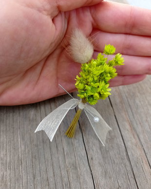 Cocarde nuntă-flori naturale uscate, Verde 6 cm