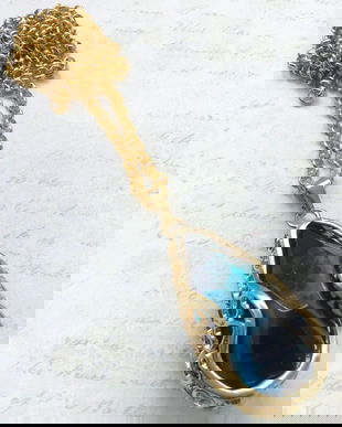 Pandantiv agata albastra & Zamac aurit